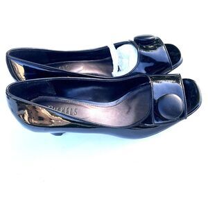 Women's Nickels pump wedge heels comfortable peep open toe black size 7M